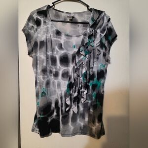 Worthington Gray and Teal Patterned Blouse